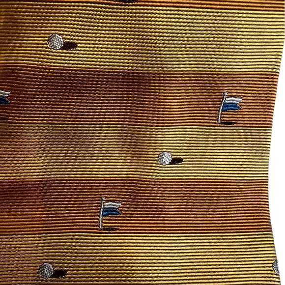 Salvatore Ferragamo Men’s Silk Tie Golf Tee and Golf Ball Gold Striped Necktie - Picture 2 of 4